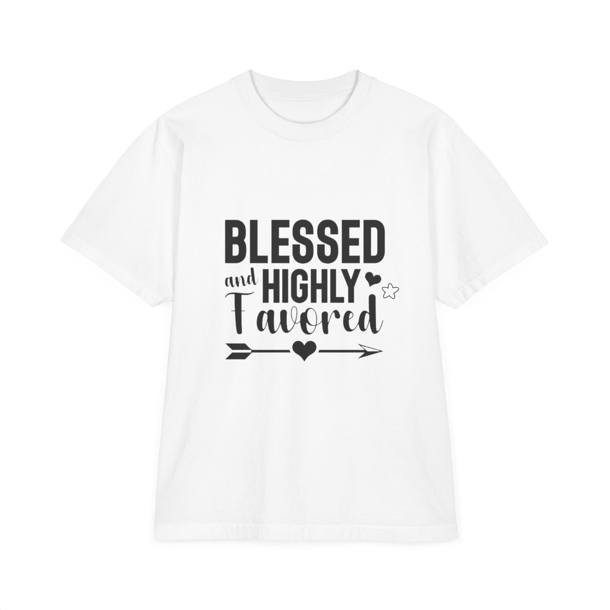 Blessed and Highly Favored Unisex Drop-Shoulder T-Shirt, Inspirational Tee, Faith-Based Gift, Everyday Comfort Shirt, Casual Wear