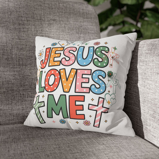 Jesus Loves Me Pillowcase, Christian Decor, Home Accent, Religious Gift, Colorful Cushion Cover, Faith-Inspired Decor
