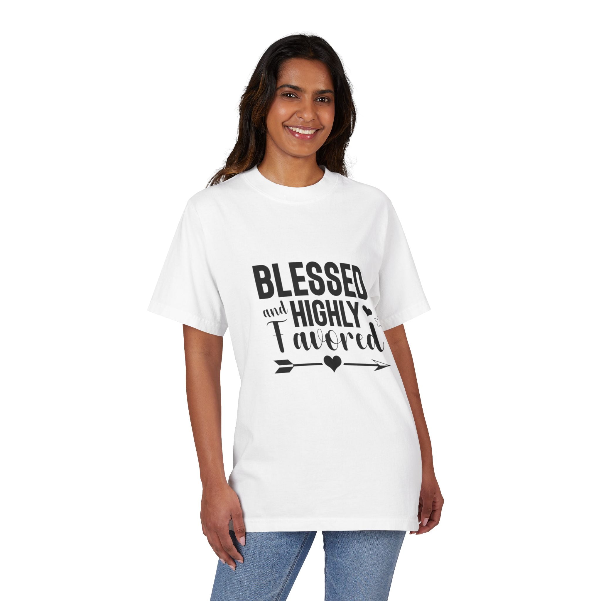 Blessed and Highly Favored Unisex Drop-Shoulder T-Shirt, Inspirational Tee, Faith-Based Gift, Everyday Comfort Shirt, Casual Wear