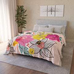 Floral Throw Blanket - Cozy Polyester Blanket for Home Decor, Gift for Her, Boho Style, Soft and Warm Floral Design