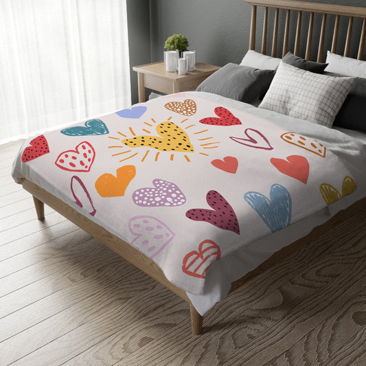 Colorful Heart Velvet Blanket, Cozy Throw for Kids, Warm Gift, Home Decor, Valentine's Day, Birthday, Love