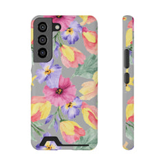 Floral Print Phone Case with Card Holder, Cute Phone Accessory, Gift for Her, Spring Vibes, Functional Phone Wallet