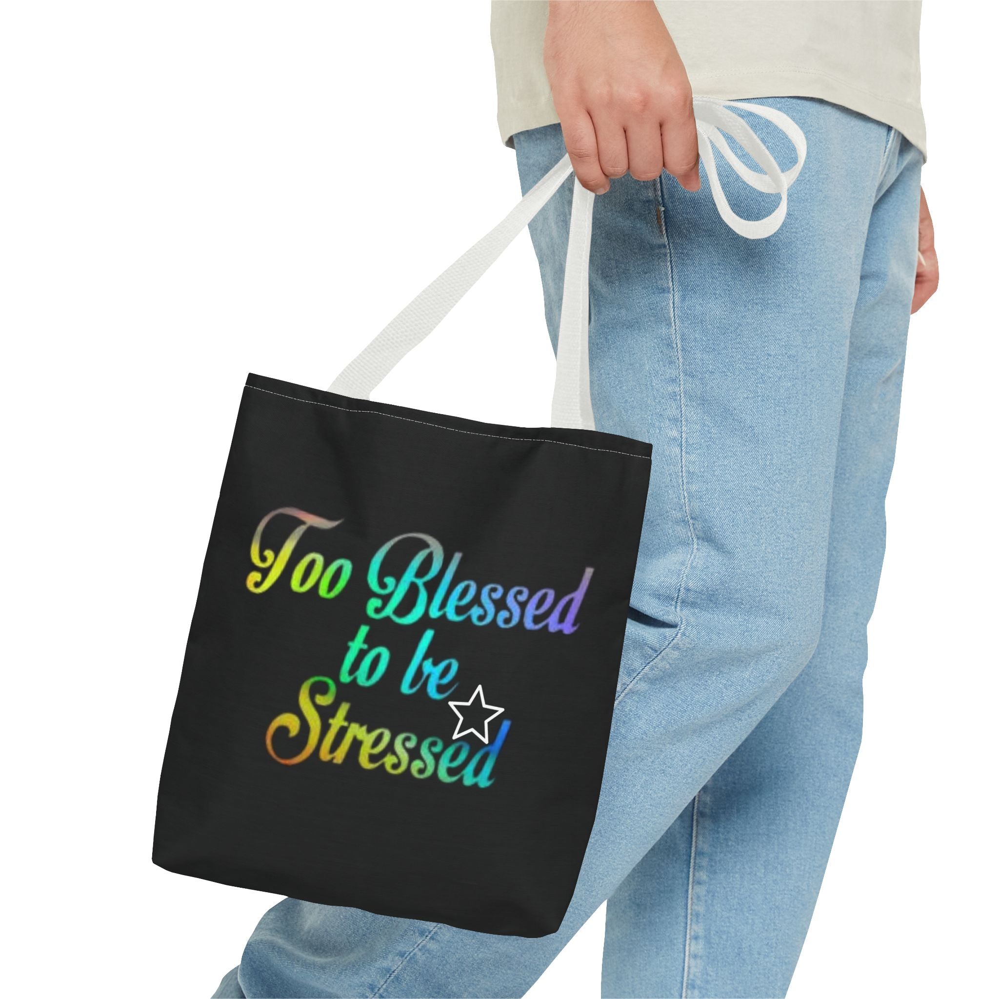 Too Blessed to be Stressed Tote Bag, Inspirational Tote, Gift for Her, Motivational Bag, Colorful Shopping Tote, Everyday Carryall