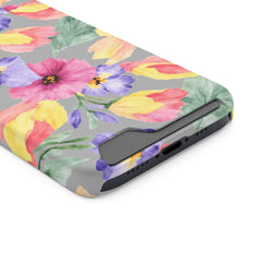 Floral Print Phone Case with Card Holder, Cute Phone Accessory, Gift for Her, Spring Vibes, Functional Phone Wallet