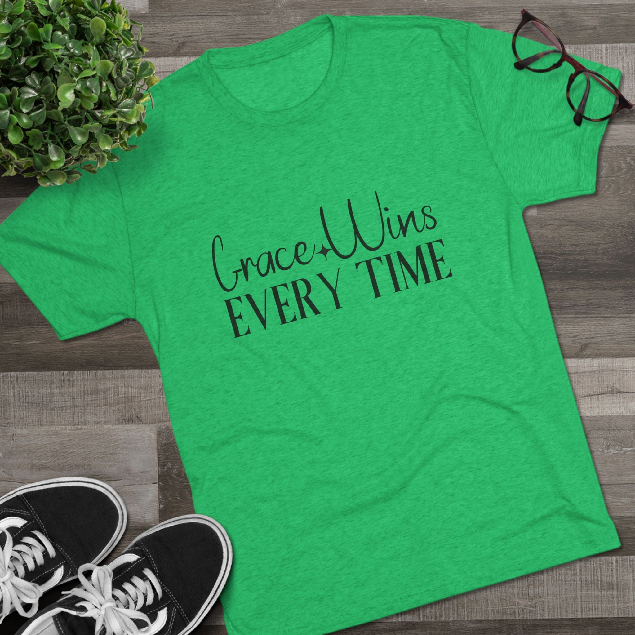 Grace Wins Unisex Tri-Blend Tee, Inspirational T-Shirt, Comfortable Crew Shirt, Motivational Apparel, Everyday Wear, Gift Idea
