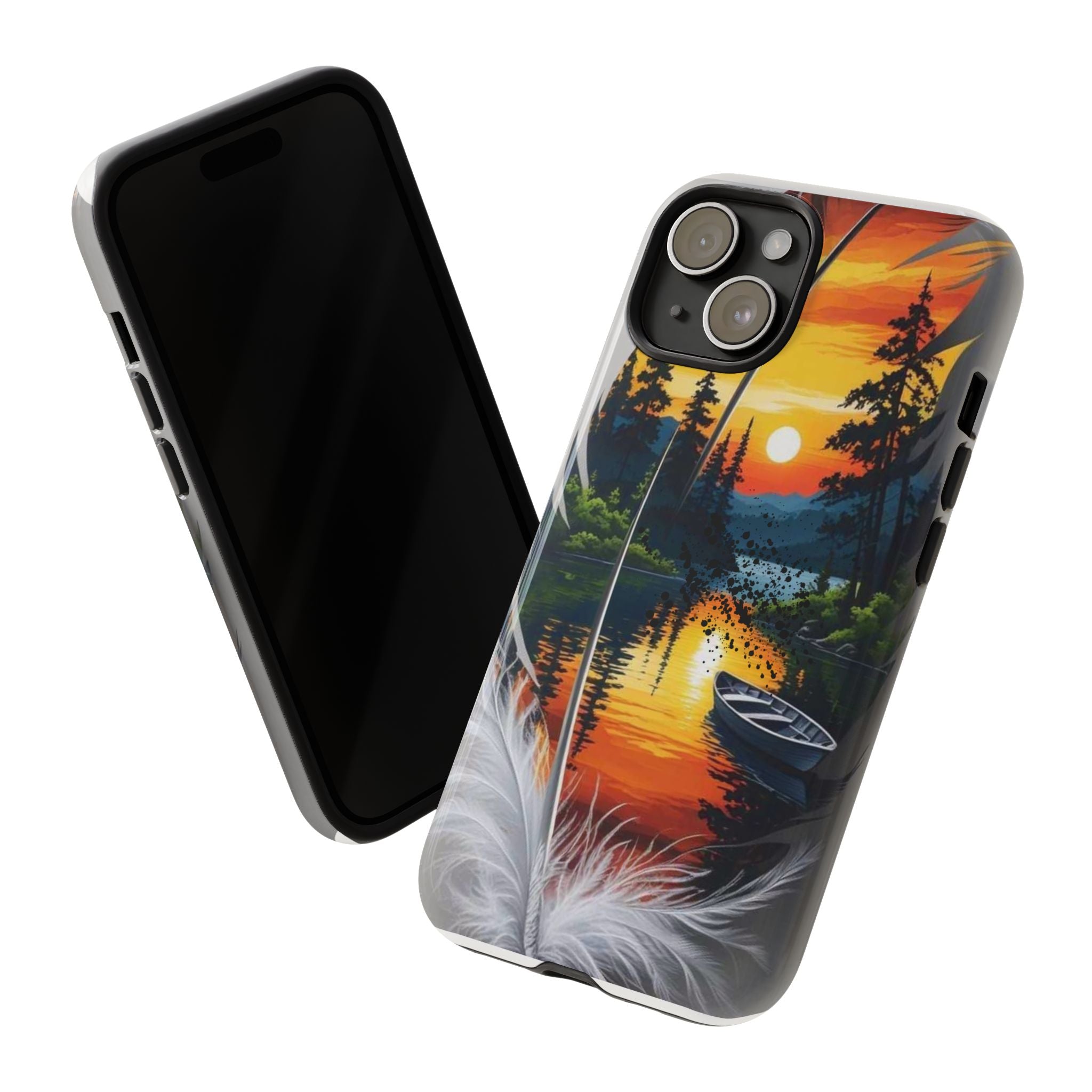 Nature-Inspired Phone Case | Tough Cases with Sunset & Feathers Design, Unique Gift, Outdoor Lover Accessory, Phone Cover
