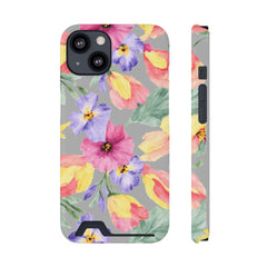 Floral Print Phone Case with Card Holder, Cute Phone Accessory, Gift for Her, Spring Vibes, Functional Phone Wallet
