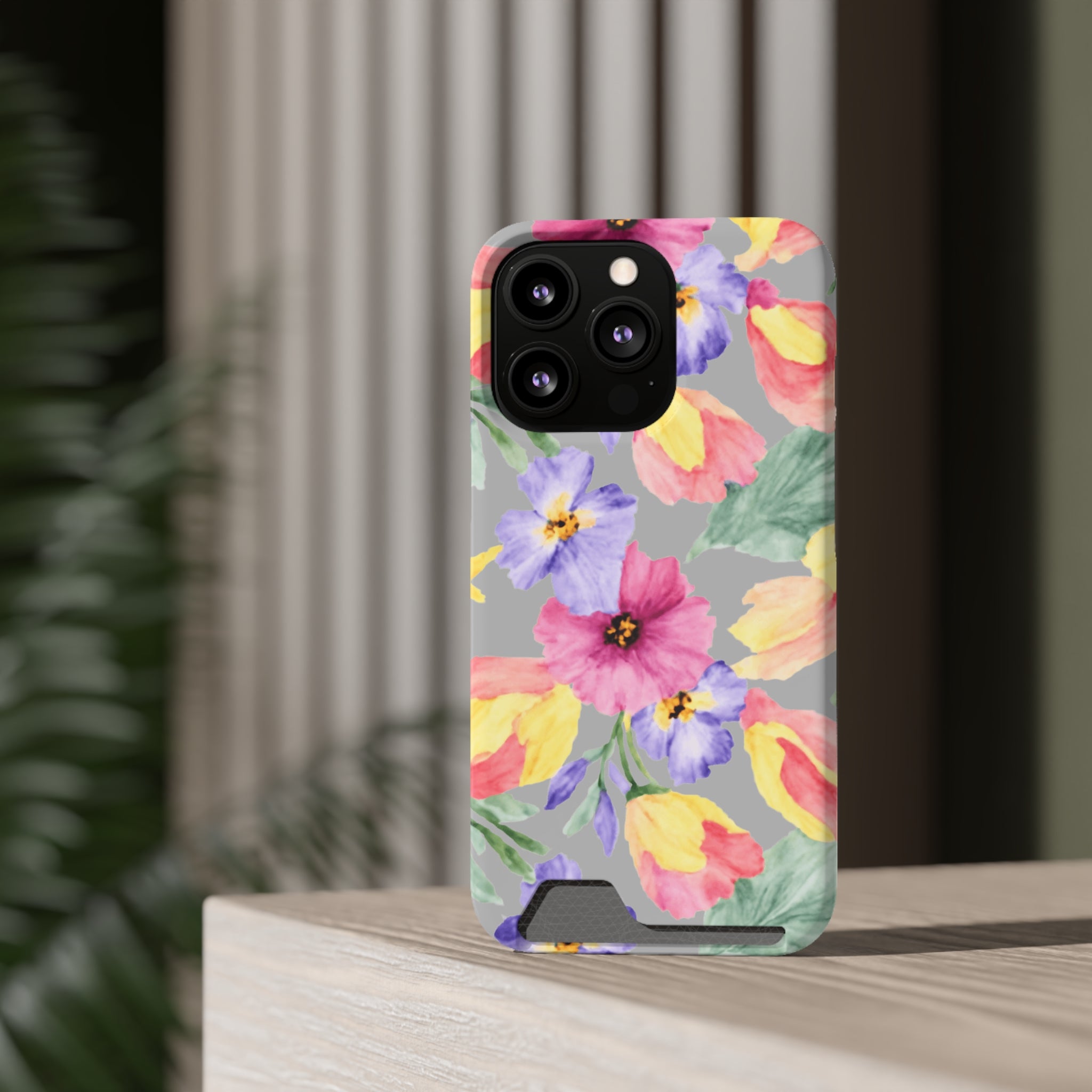 Floral Print Phone Case with Card Holder, Cute Phone Accessory, Gift for Her, Spring Vibes, Functional Phone Wallet