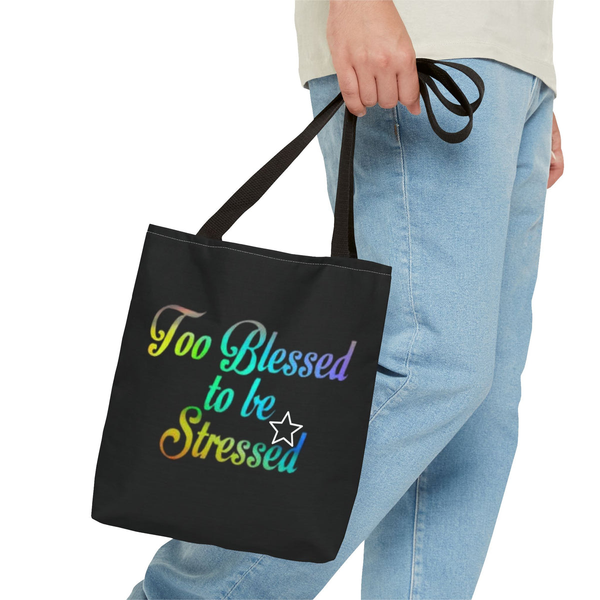 Too Blessed to be Stressed Tote Bag, Inspirational Tote, Gift for Her, Motivational Bag, Colorful Shopping Tote, Everyday Carryall