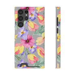 Floral Print Phone Case with Card Holder, Cute Phone Accessory, Gift for Her, Spring Vibes, Functional Phone Wallet
