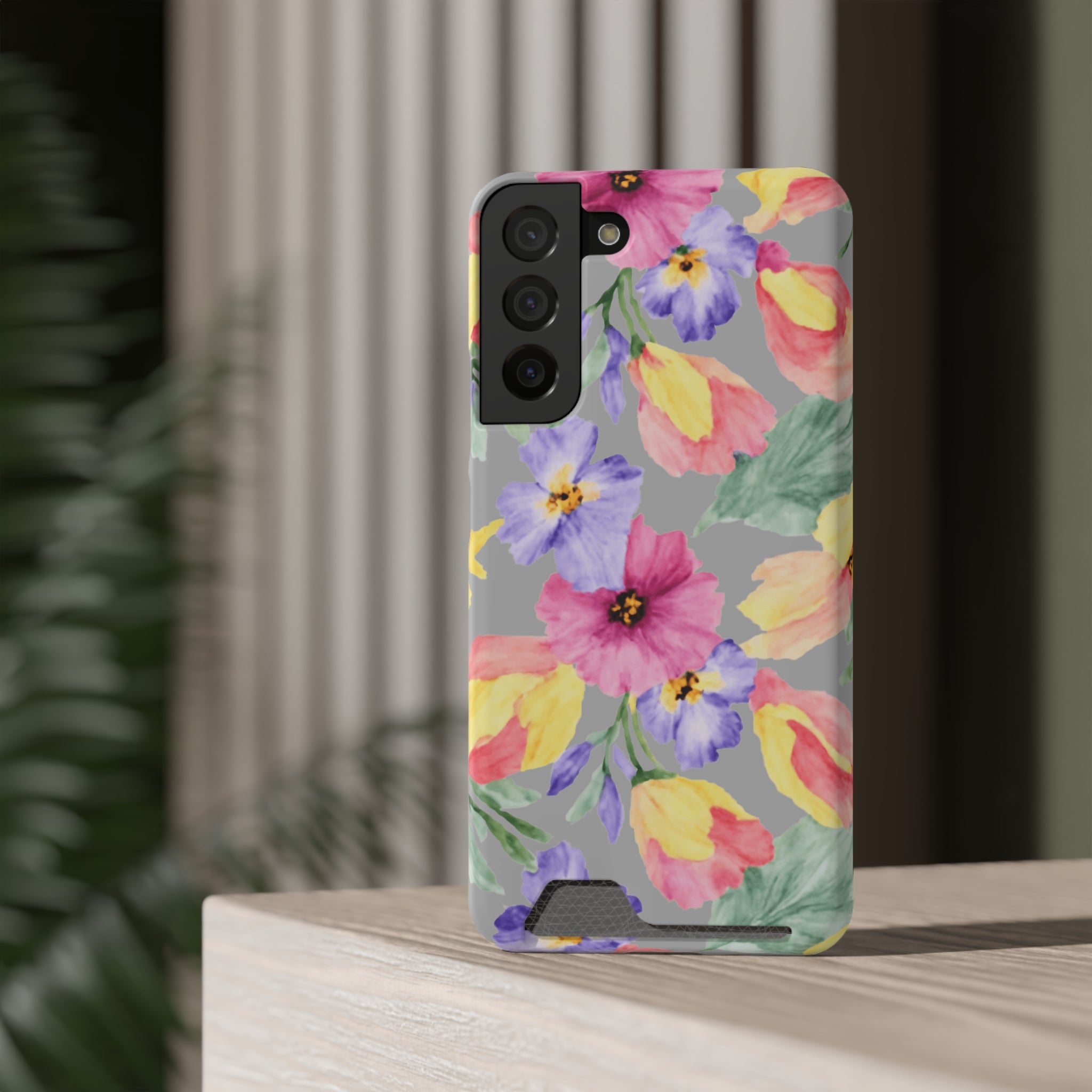 Floral Print Phone Case with Card Holder, Cute Phone Accessory, Gift for Her, Spring Vibes, Functional Phone Wallet