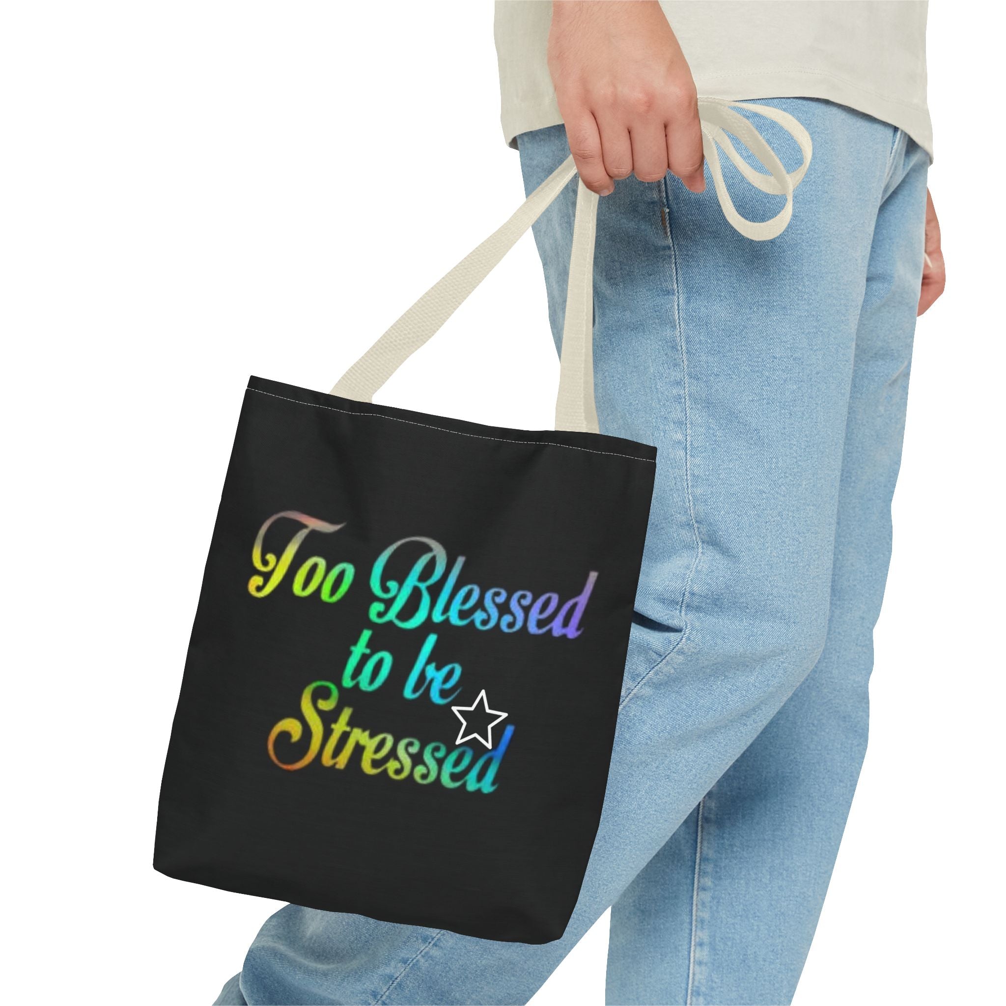Too Blessed to be Stressed Tote Bag, Inspirational Tote, Gift for Her, Motivational Bag, Colorful Shopping Tote, Everyday Carryall