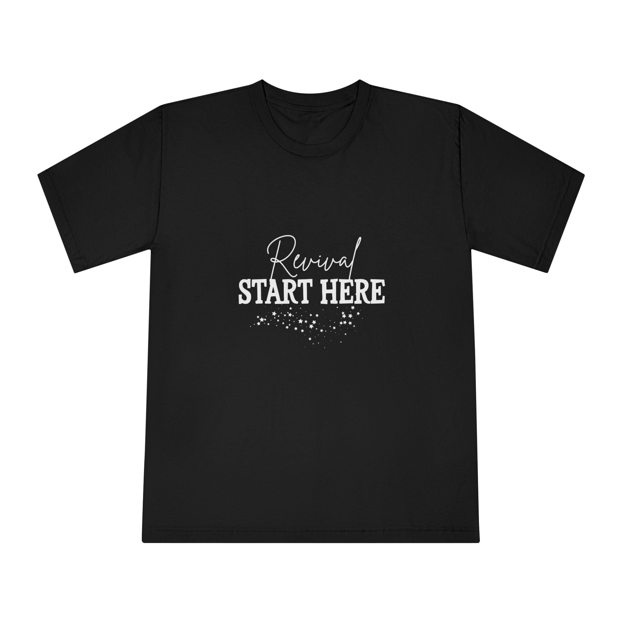 Unisex Classic Crewneck T-Shirt - Motivational Quote 'START HERE', Casual Wear, Gift for Goal Setting, Everyday Comfort, Inspirational Tee