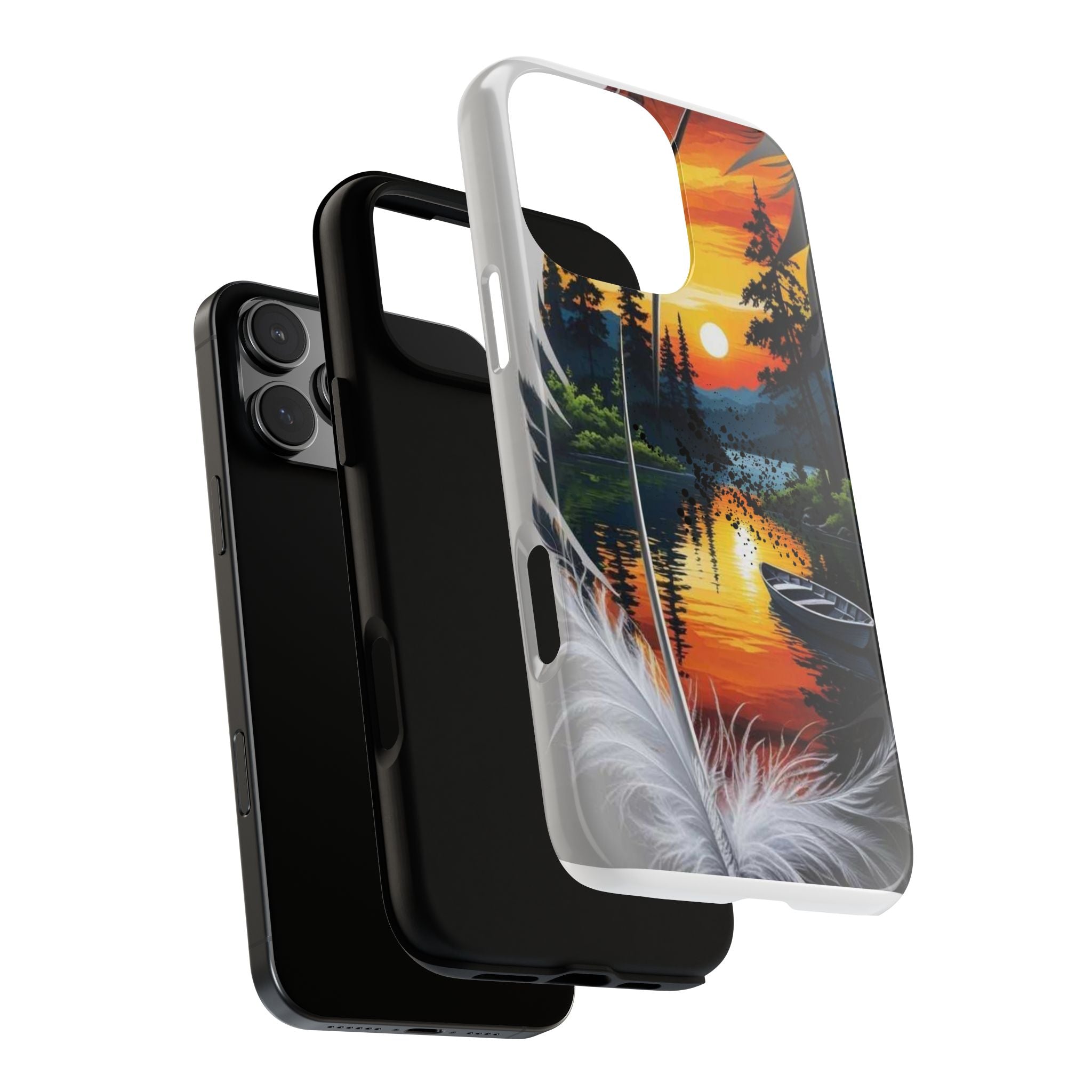 Nature-Inspired Phone Case | Tough Cases with Sunset & Feathers Design, Unique Gift, Outdoor Lover Accessory, Phone Cover