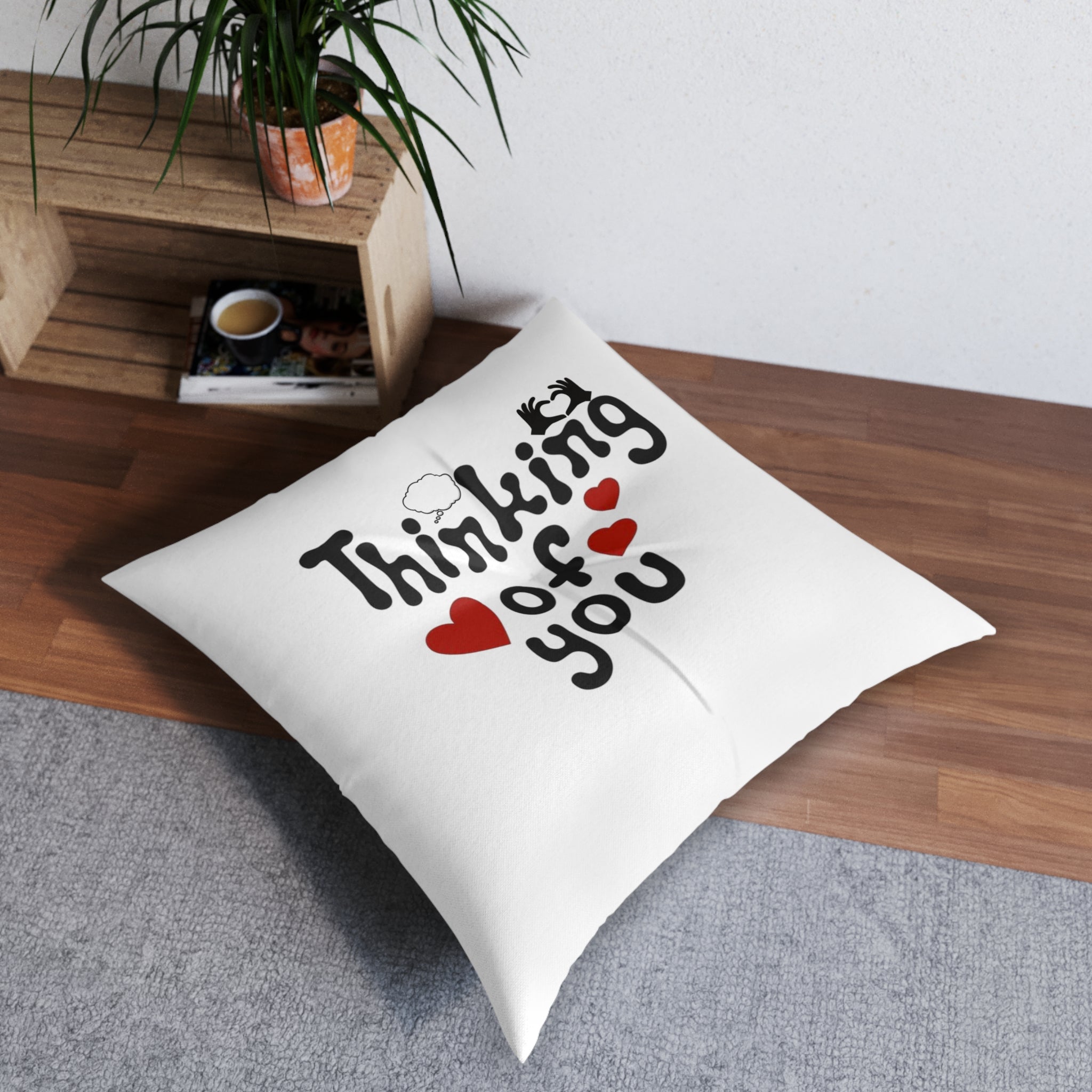 Thinking of You Tufted Floor Pillow | Cozy Rose Decorative Cushion | Gift for Her | Home Decor | Valentine's Day | Living Room Accent