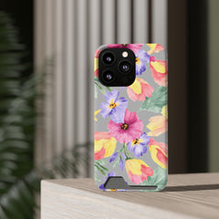 Floral Print Phone Case with Card Holder, Cute Phone Accessory, Gift for Her, Spring Vibes, Functional Phone Wallet