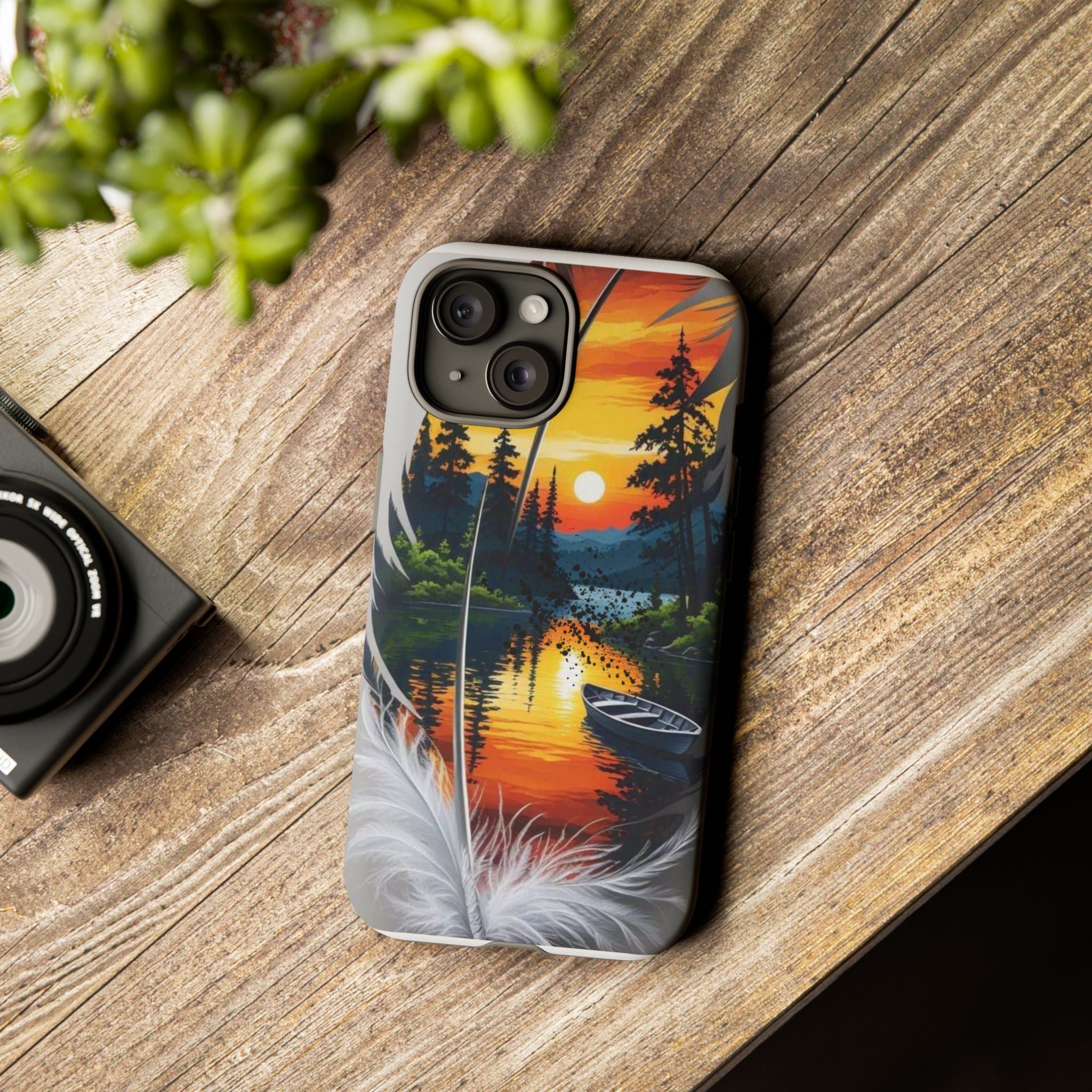 Nature-Inspired Phone Case | Tough Cases with Sunset & Feathers Design, Unique Gift, Outdoor Lover Accessory, Phone Cover