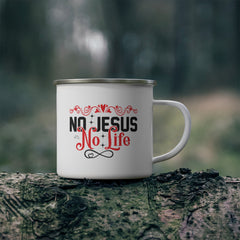 No Jesus No Life Enamel Camping Mug, Religious Coffee Cup, Outdoor Adventure Mug, Hiking Gear, Christian Gift