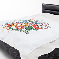 Cozy Religious Velveteen Plush Blanket with 'Jesus Loves Me' Design - Perfect for Kids, Nursery Decor, Gifts, and Holidays, [...]