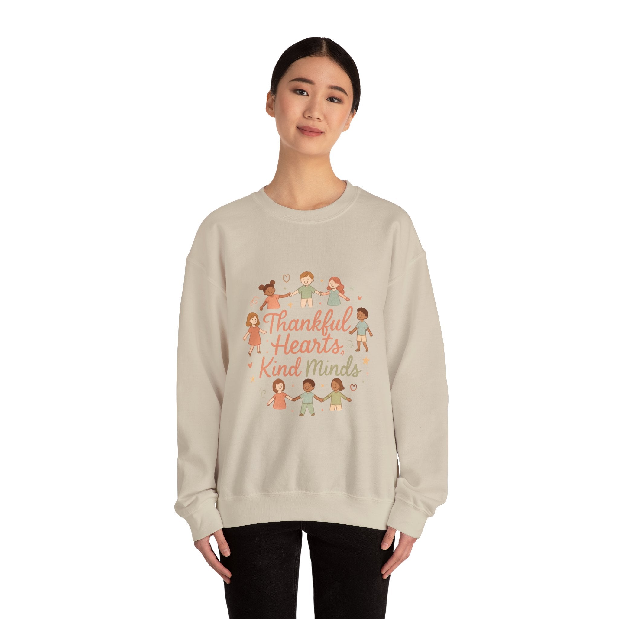 Thankful Hearts Kind Minds Sweatshirt — Kids Diversity Friends Crewneck