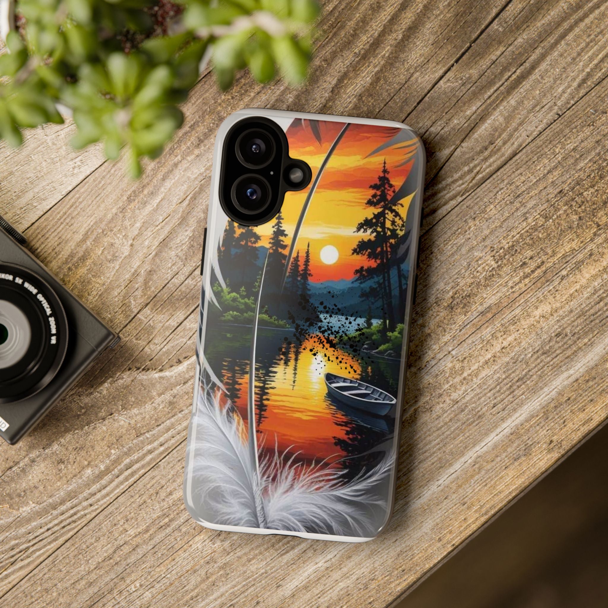 Nature-Inspired Phone Case | Tough Cases with Sunset & Feathers Design, Unique Gift, Outdoor Lover Accessory, Phone Cover