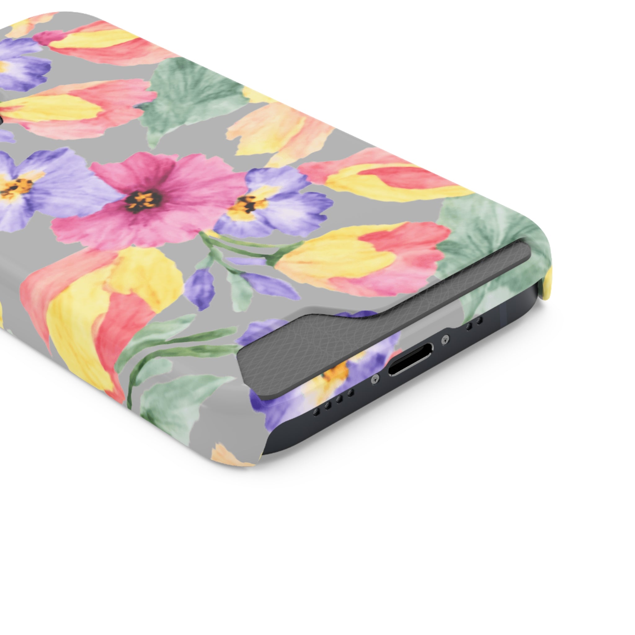 Floral Print Phone Case with Card Holder, Cute Phone Accessory, Gift for Her, Spring Vibes, Functional Phone Wallet