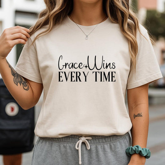 Grace Wins Unisex Tri-Blend Tee, Inspirational T-Shirt, Comfortable Crew Shirt, Motivational Apparel, Everyday Wear, Gift Idea