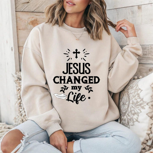 Inspirational Crew Sweatshirt - Jesus Changed My Life, Faith Apparel, Christian Gift, Unisex Sweatshirt, Cozy Religious Wear