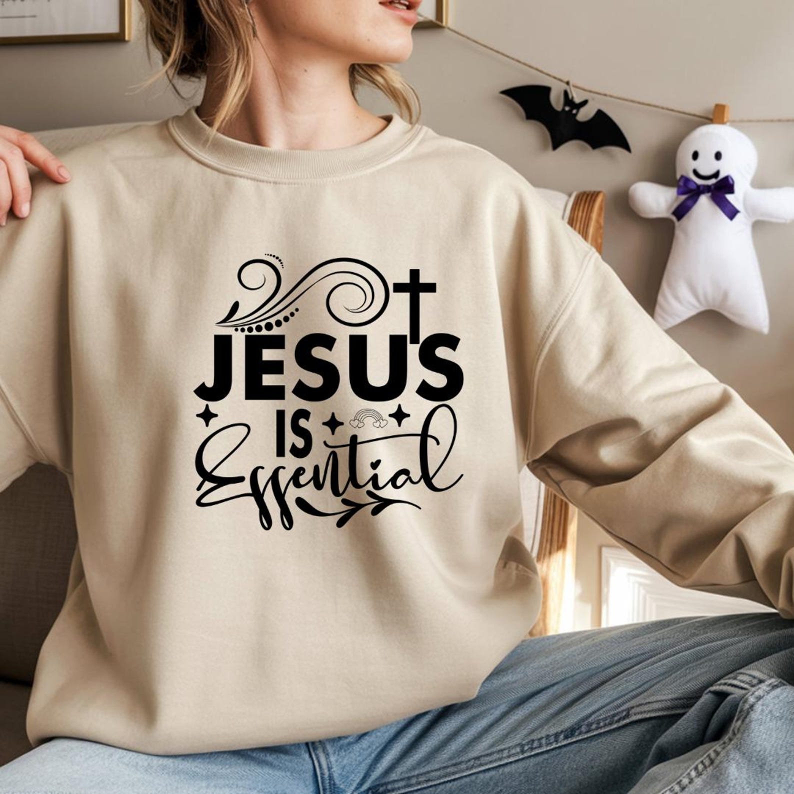 Christian Motivational Sweatshirt - Jesus is Essential, Faith Apparel, Unisex Fashion, Everyday Wear, Perfect Gift for Believers
