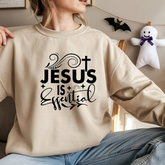 Christian Motivational Sweatshirt - Jesus is Essential, Faith Apparel, Unisex Fashion, Everyday Wear, Perfect Gift for Believers