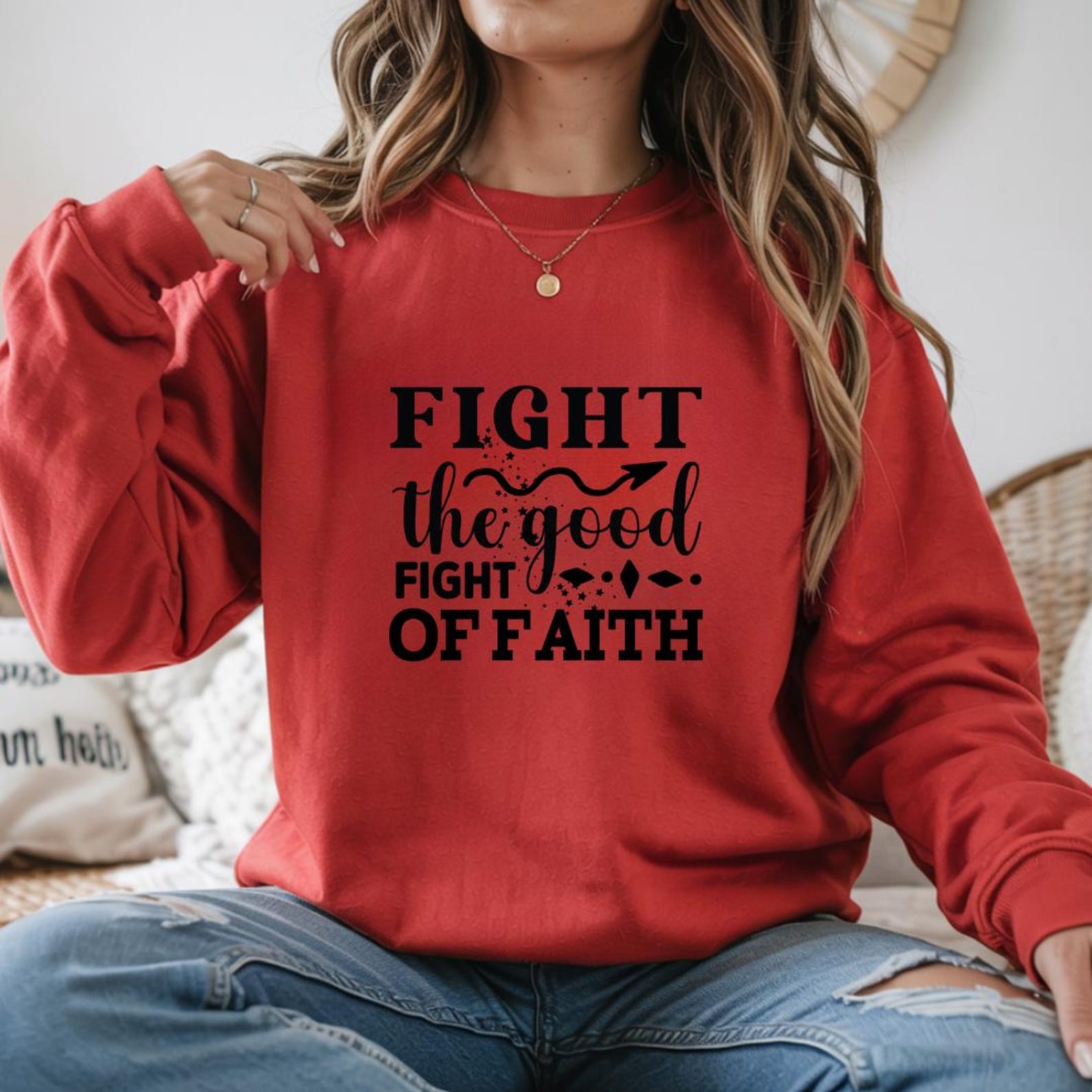 Inspirational Eco-Friendly Crewneck Sweatshirt | Fight the Good Fight of Faith, Motivational Gift, Unisex Apparel, Casual Wear, [...]