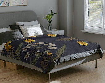 Cozy Floral Fleece Blanket, Soft Blanket for Home Decor, Gift for Her, Snuggle Blanket, Couch Throw for Any Season