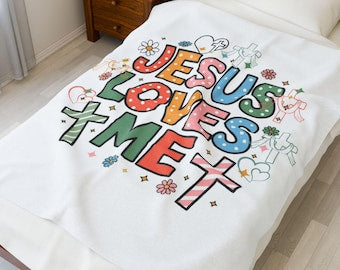 Cozy Religious Velveteen Plush Blanket with 'Jesus Loves Me' Design - Perfect for Kids, Nursery Decor, Gifts, and Holidays, [...]