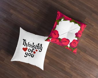 Thinking of You Tufted Floor Pillow | Cozy Rose Decorative Cushion | Gift for Her | Home Decor | Valentine's Day | Living Room Accent