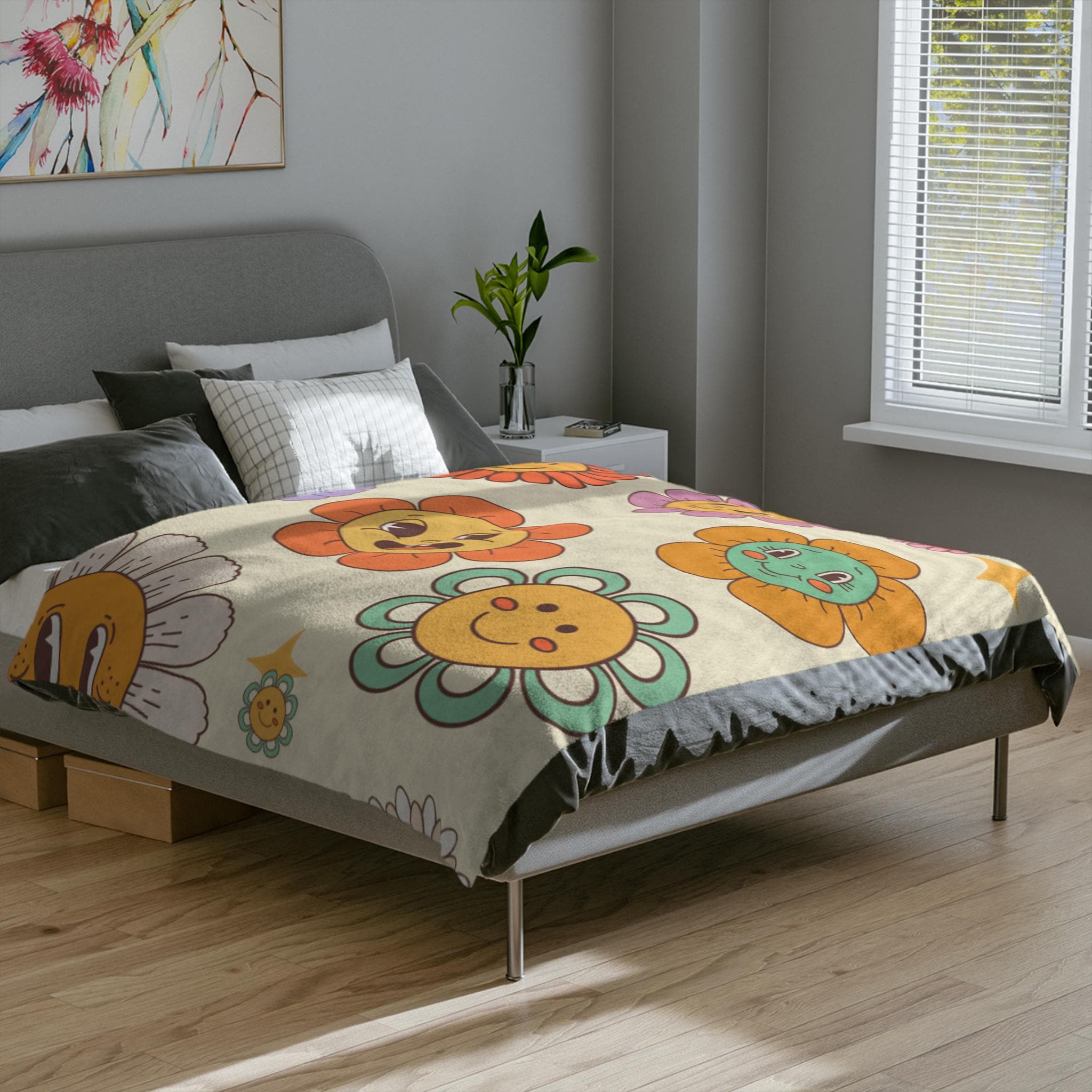 Whimsical Flower Blanket - Cozy Floral Microfiber Throw for Kids, Home Decor, Spring Celebrations, Gift Idea for Birthdays