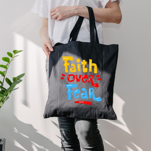 Faith Over Fear Tote Bag, Inspirational Canvas Shopping Tote, Eco-Friendly Grocery Bag, Motivational Gift Bag, Positive Vibe Carryall