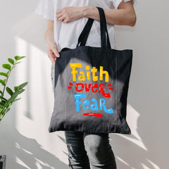 Faith Over Fear Tote Bag, Inspirational Canvas Shopping Tote, Eco-Friendly Grocery Bag, Motivational Gift Bag, Positive Vibe Carryall